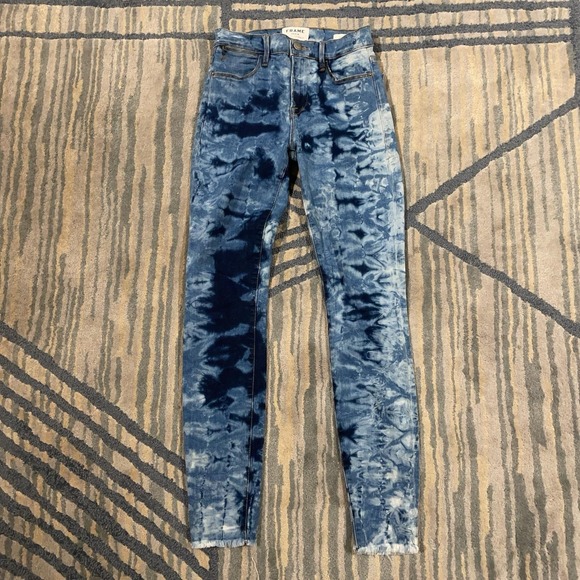 Frame Denim Denim - FRAME Le High Skinny Jeans Womens 25 Blue Acid Wash High Rise Raw Hem Ankle